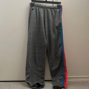 Aviator Nation Heather Grey Five Stripe Neon Rainbow Sweatpants Size Medium